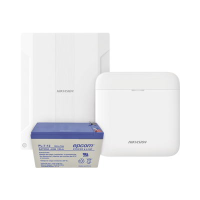 (AXPRO) KIT  de alarma AX PRO conversión de zonas cableadas a inalámbricas / Incluye: 1 Hub con Batería de respaldo/ 1 Expansor de 16 zonas cableadas / 1 Batería de respaldo 12Vcc a 7 Amp/ Compatible con Hik-Connect P2P 