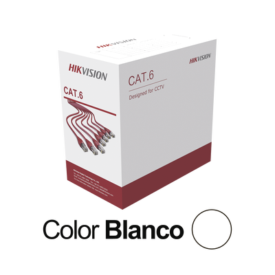 Bobina de Cable UTP 305 Metros (1000 Pies) / Cat 6 (24 AWG) / Color Blanco / PVC (CM) / Uso en Interior / CCA (Cobre con Aluminio) / Aplicaciones de CCTV y Redes de Datos