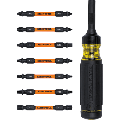 Desarmador Multipunta 15 en 1 / Matraca Resistente / Siete Puntas de Doble Extremo / Grado Industrial / Mango Cushion-Grip / Resistente al Impacto