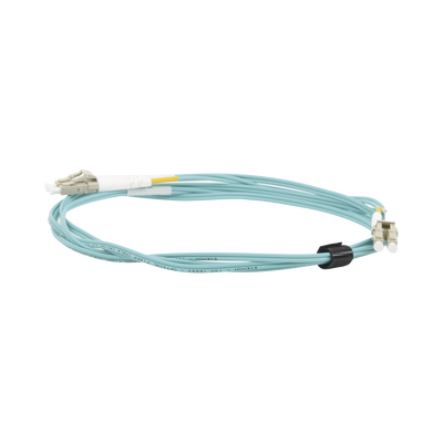 Jumper de Fibra Óptica Multimodo 50/125 XGLO OM3, LC-LC Duplex, OFNR, Color Aqua, 2 Metros (6.56 Pies)