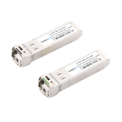 Transceptores Ópticos Bidireccionales SFP+ (Mini-Gbic) / Monomodo 1270 & 1330 nm / 10 Gbps / 1000BASE-BX / Conector LC/UPC Simplex / DDM / Hasta 20 km / 2 Piezas 