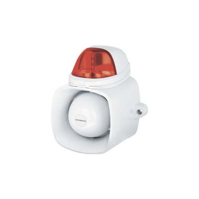Sirena / Luz Estroboscópica Autónoma / Color Rojo  4 en 1 / IP65 / Uso Interior y Exterior / 12 Vcd / Múltiples Tipos de Notificación / Estroboscópica, de Sirena o de Audio /