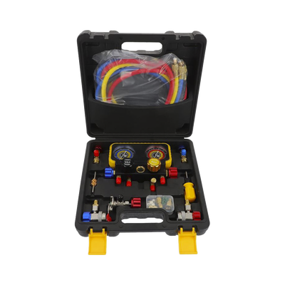  Manómetro de 4 vías con Accesorios para Gas refrigerante  R410A/ R32/ R134A/R22 