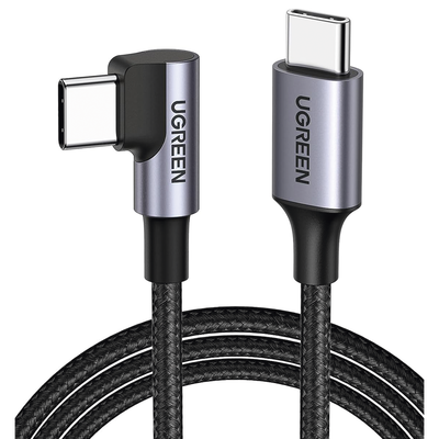 Cable USB-C a USB-C | 1 Metro (3.28 Pies) | Conector con Ángulo Recto de 90° | Carga Rápida de hasta 60W | 480 Mbps | PD3.0 | QC4.0/3.0/2.0 | FPC | AFC | Protección Integrada | Caja de Aluminio | Nylon Trenzado | Color Negro