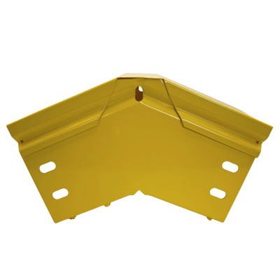 CHFIBER CURVA VERTICAL EXTERIOR A 45° DE ALUMINIO PERALTE 4" ANCHO 4" RADIO 8" CON RECUBRIMIENTO EN PINTURA EPÓXICA, INCLUYE TAPA , UN PAR DE COPLES Y TORNILLERÍA.