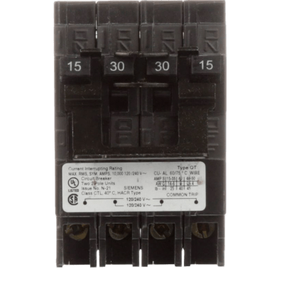 Interruptor automático CUADRUPLEX enchufable tipo QT 2 polos dobles, 40-30 amp