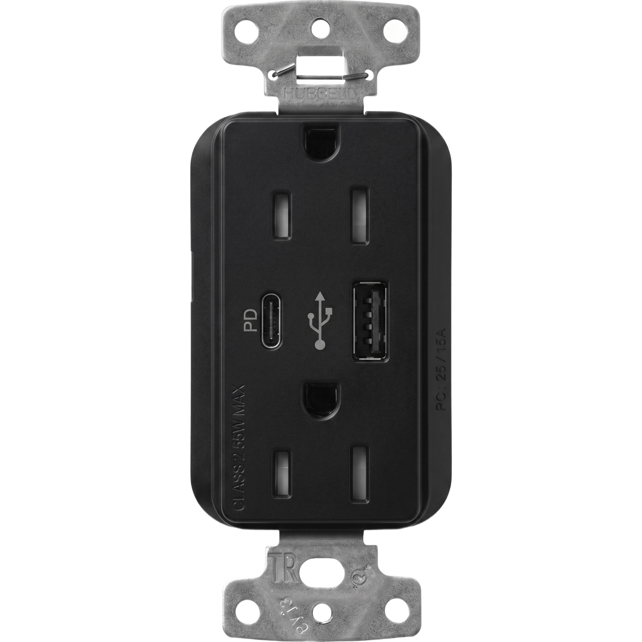 Receptáculo USB Lutron / 15 A 125 V~ / Tipo A+C / Power Delivery 55 W / Tamper Resistant / Claro Satin Midnight