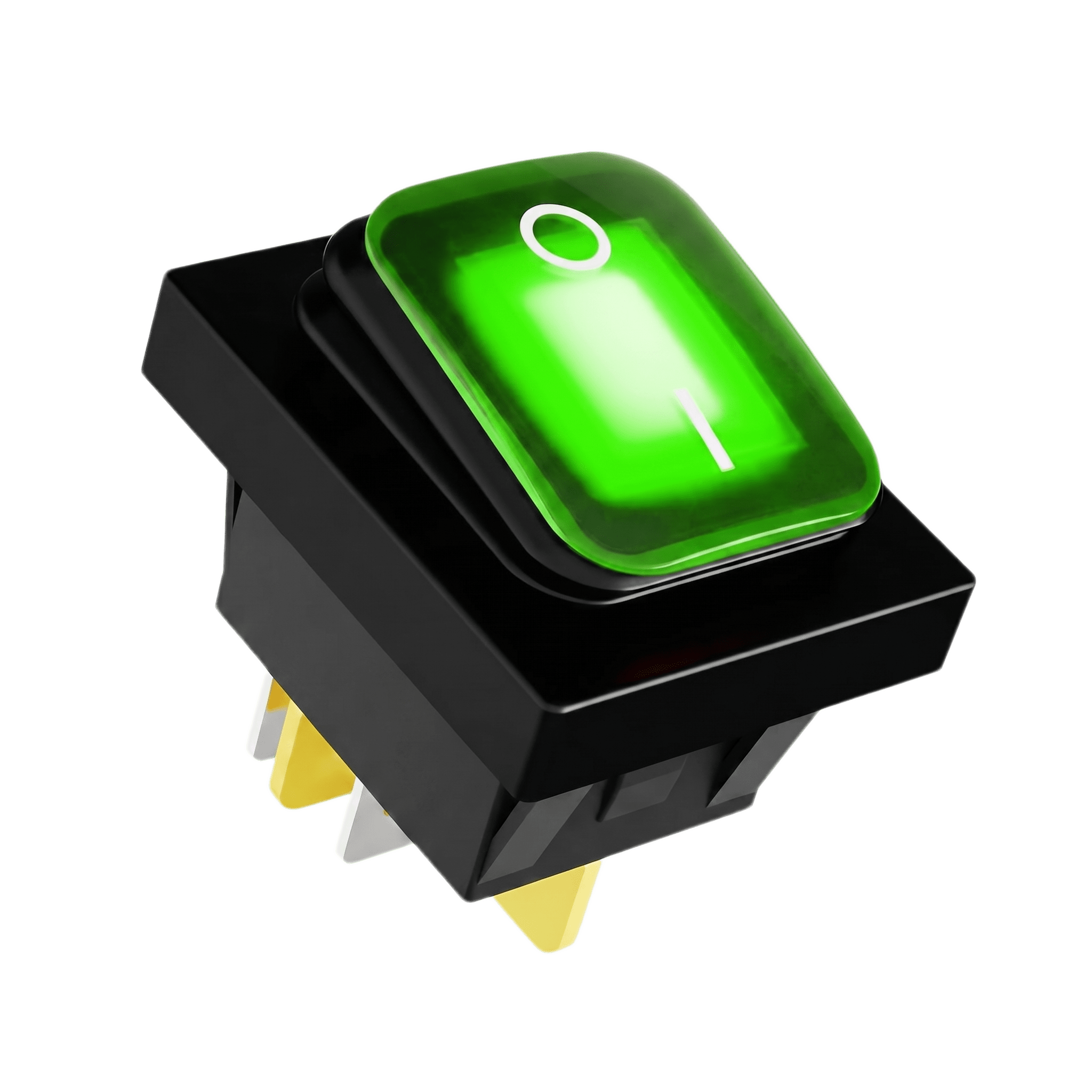 Interruptor tipo Switch con Led Color Verde / IP65 / Diseño Industrial / NO, COM, NC / Terminales tipo F1