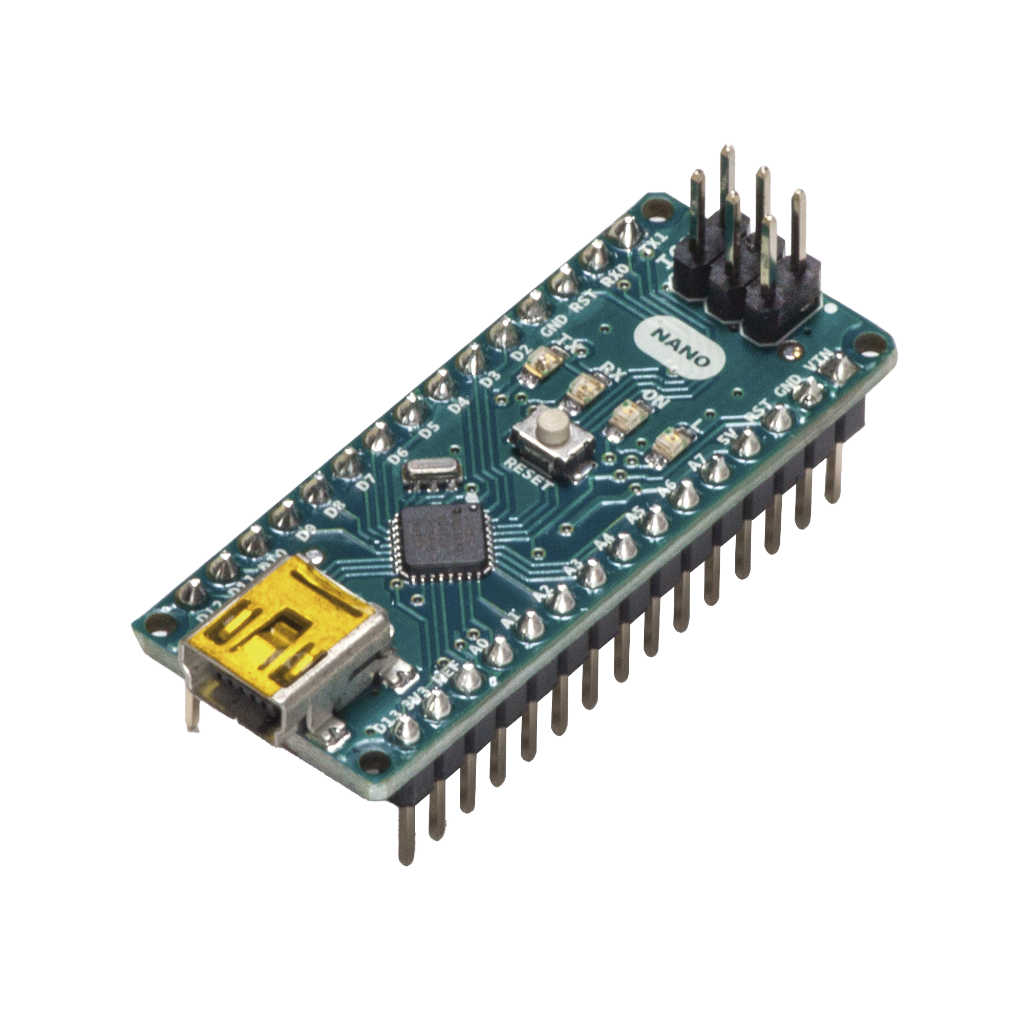 Microcontrolador Arduino Nano / ATmega328 16 MHz / 20 Digital I/O + 8 Analógico / Mini-USB / Compatible IDE Arduino / Breadboard-Friendly / Maker Projects