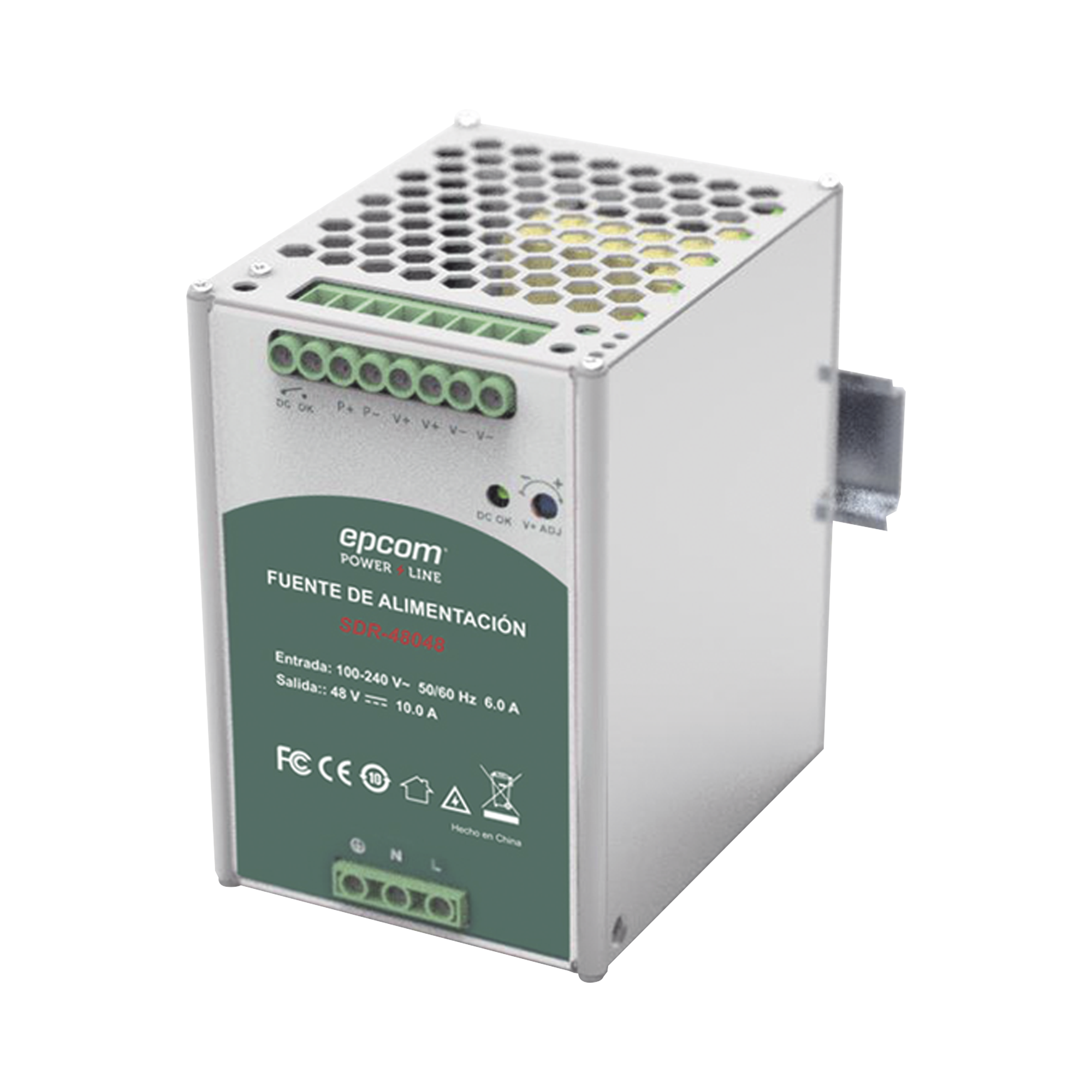 Fuente de Poder Industrial 48 Vcc @ 10A / 480W / Función relay Vcc  / Función de Conexión Paralelo / Riel Din
