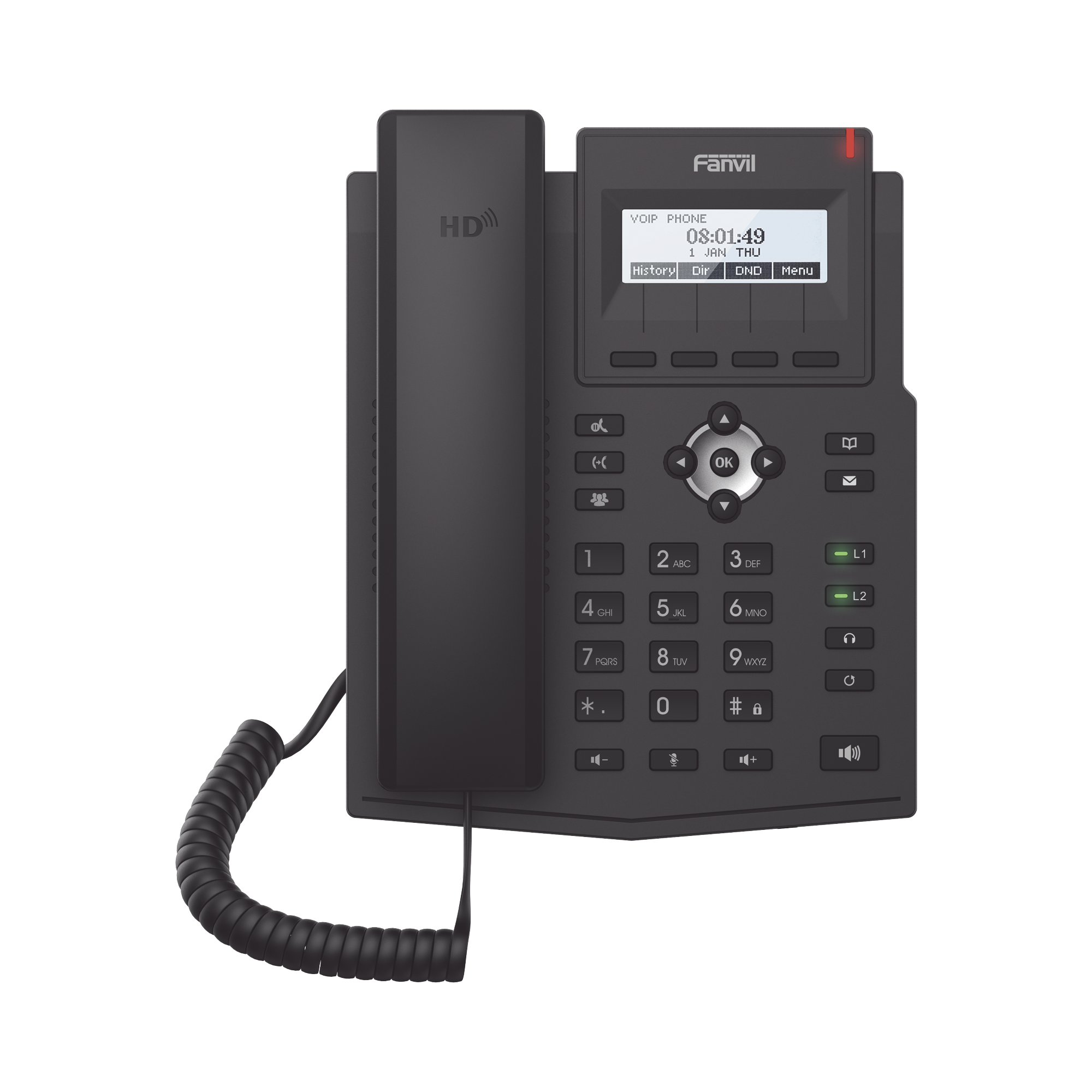 Teléfono IP / 2 Líneas SIP / Pantalla LCD 128x48 / Audio HD G.722 y Opus / Conferencia 3 Vías / PoE 802.3af / OpenVPN / Soporte EHS