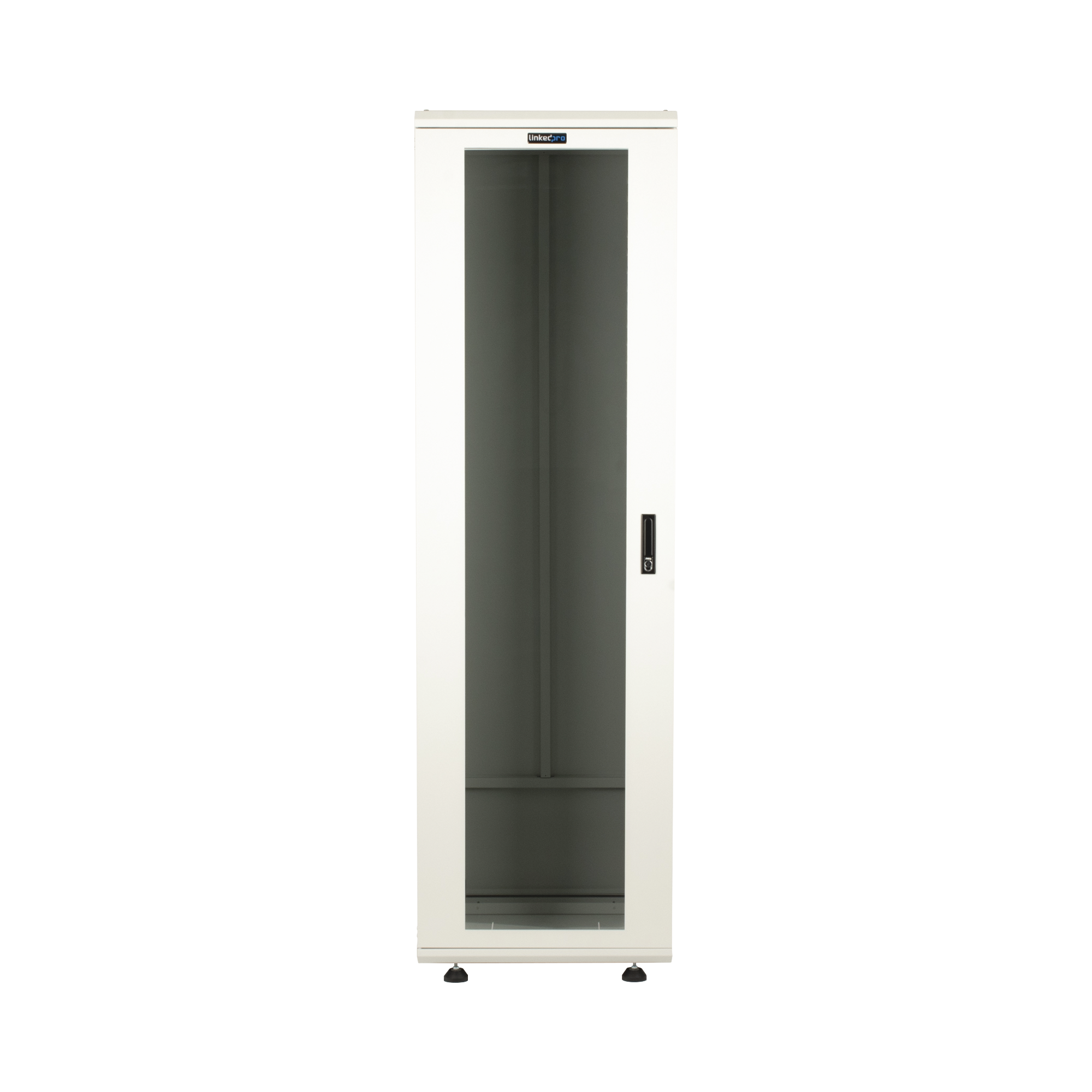 Gabinete Rack 42 Unidades / Piso 19 Pulgadas / Puerta Cristal Templado / Capacidad Carga 1000 Kg / Acero Calibres 16-18-20 / Ventilación Superior / Cerradura Seguridad, Niveladores Incluidos