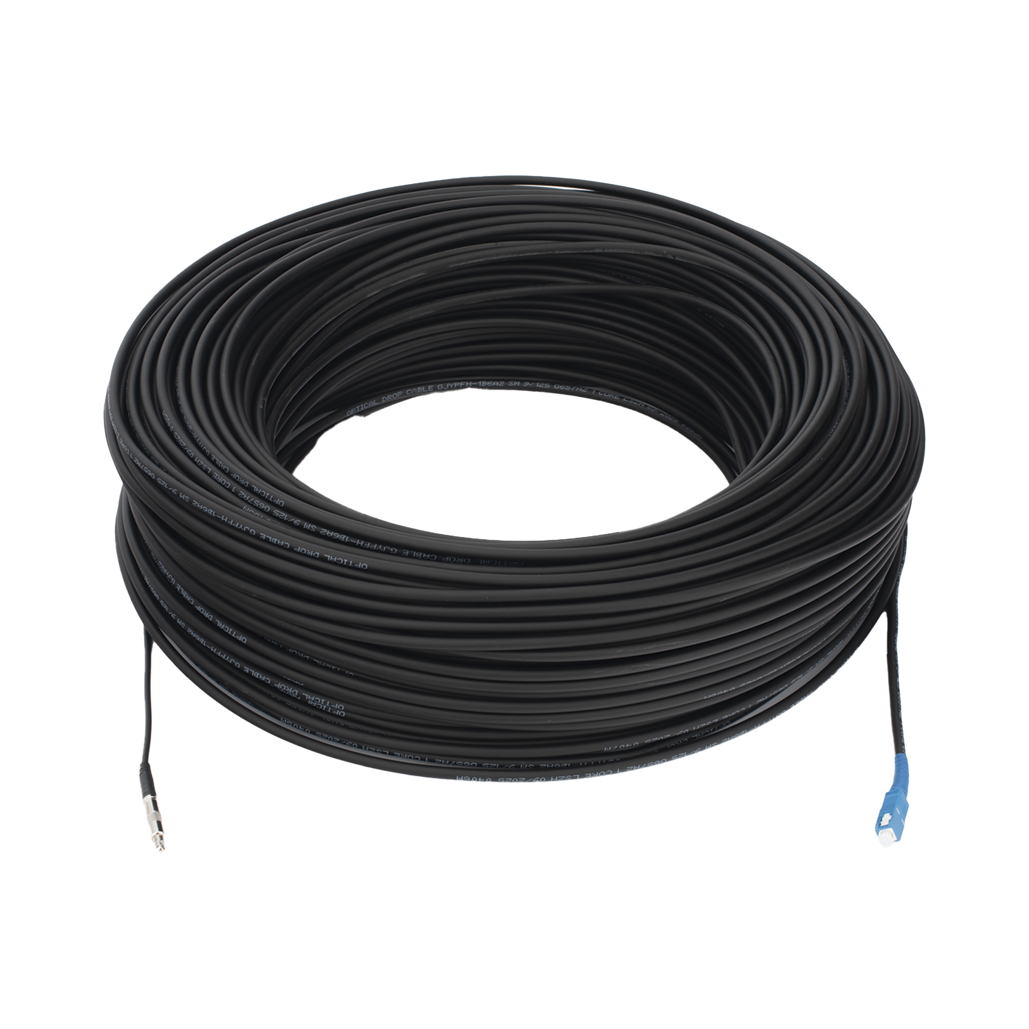 Rollo de Fibra Óptica Drop Redonda G657A2 Monomodo Simplex de 150 Metros (492.13 Pies) con Conectores SC/UPC-SC/UPC para Instalaciones Aéreas, Subterráneas o a la Intemperie