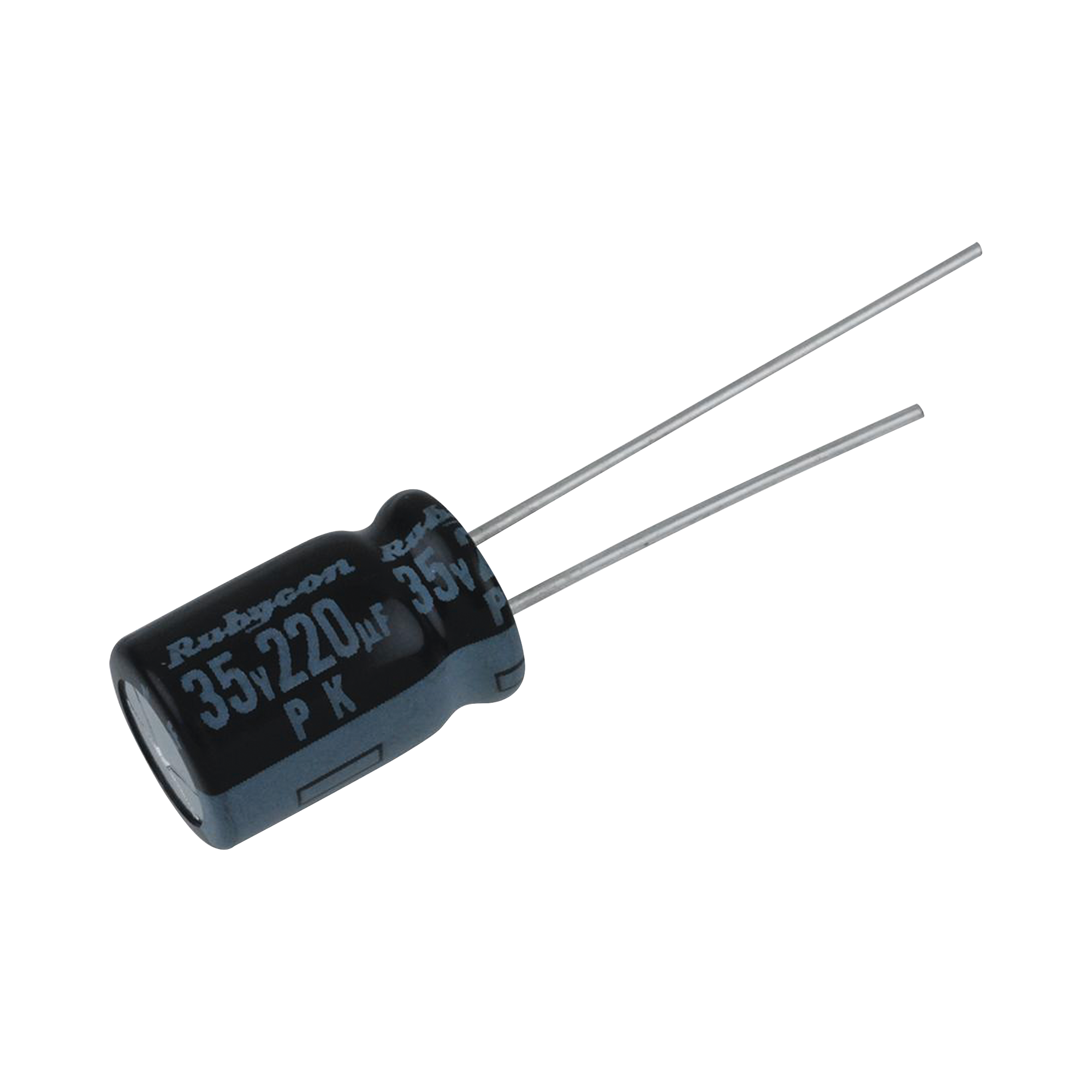Capacitor Electrolítico Radial en Aluminio de 220 µFd, 35 Vcc, 105 °C, 10 x 12.5 mm.