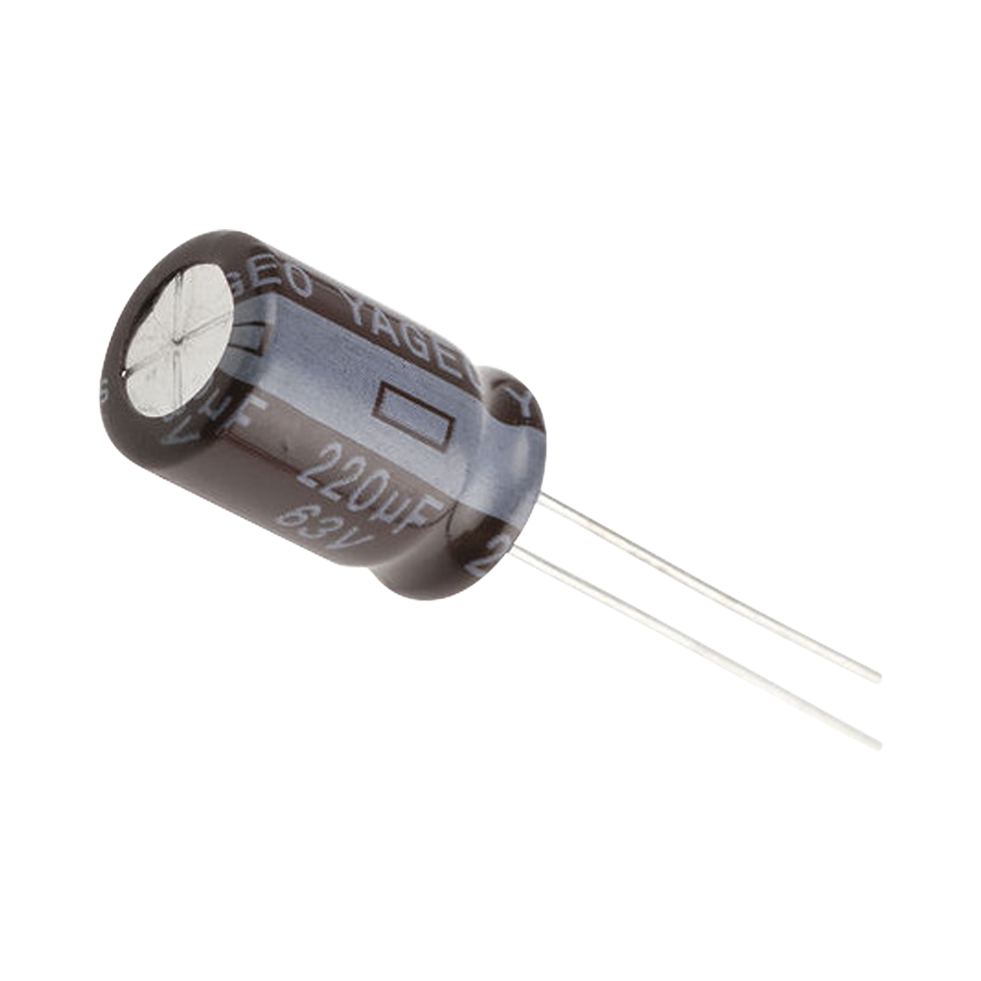 Capacitor Electrolítico de Aluminio, Radial de 220 µFd, 63 Vcc, 105 °C, 10 x 15 mm.