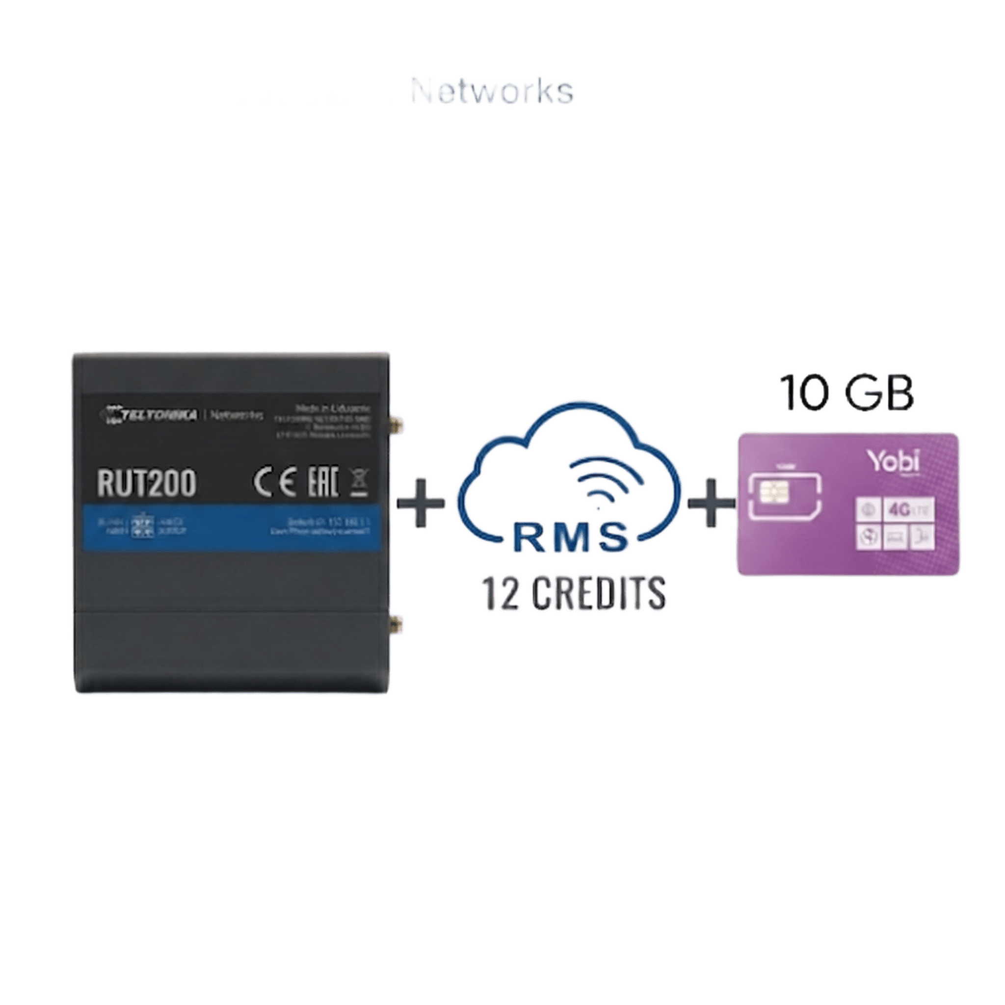 Router Teltonika LTE/4G RUT200 + 12 creditos RMS  + SIM de YOBI de 10GB por Mes durante un año de servicio (solo datos)