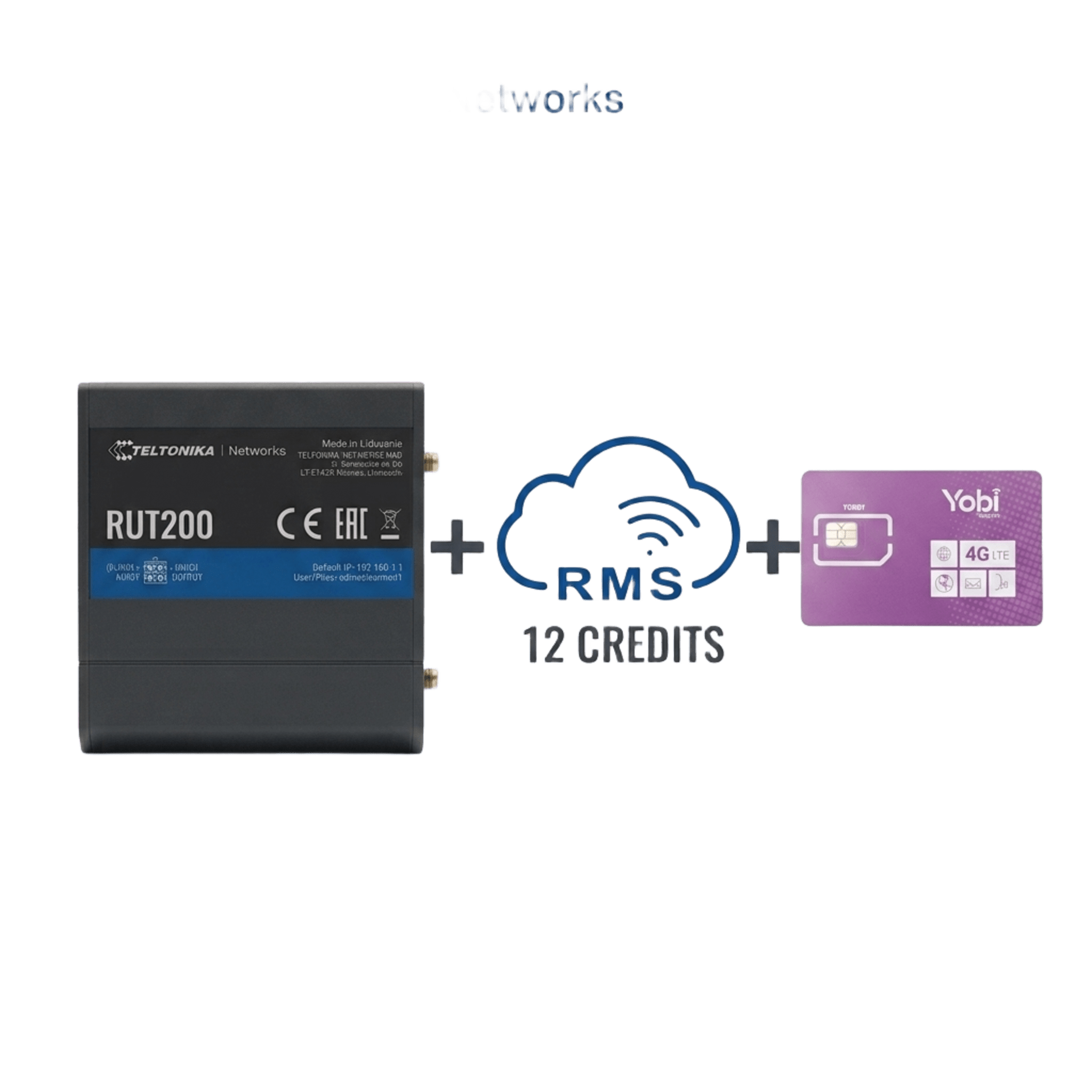 Router Teltonika LTE/4G RUT200 + 12 creditos RMS  + SIM de YOBI de 1GB por Mes durante un año de servicio (solo datos)
