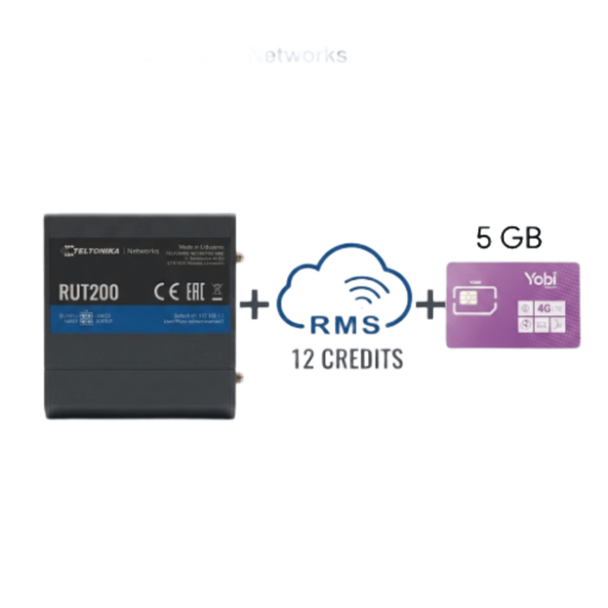 Router Teltonika LTE/4G RUT200 + 12 creditos RMS  + SIM de YOBI de 5GB por Mes durante un año de servicio (solo datos)