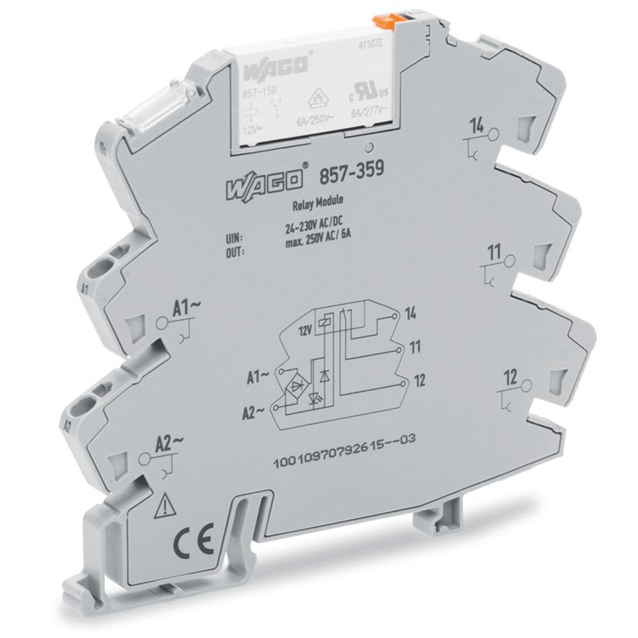 Módulo con Relé / 24-230V AC/DC / 1 Inversor / 6A Corriente Permanente / Push-in CAGE CLAMP® / LED Indicador / IP20 / Carril DIN-35