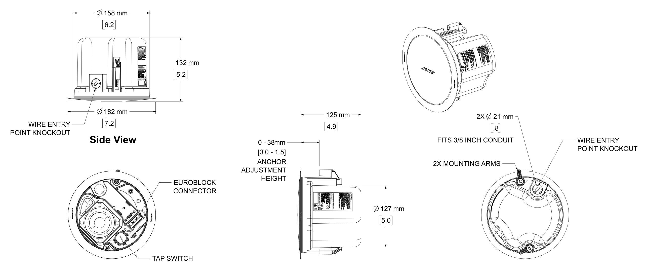 Dimensiones del altavoz FreeSpace FS2C